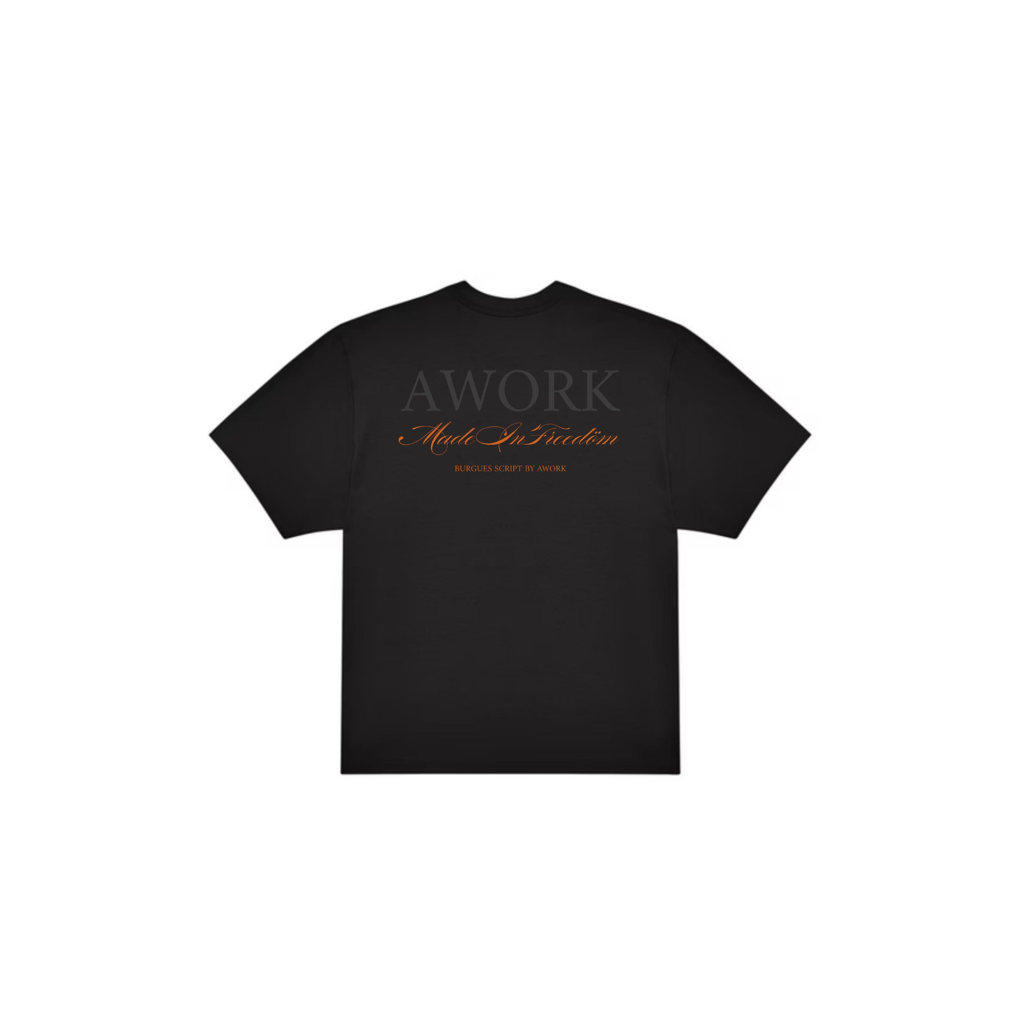 Burgues Logo Tee back nera · AWORK Made in Freedöm script